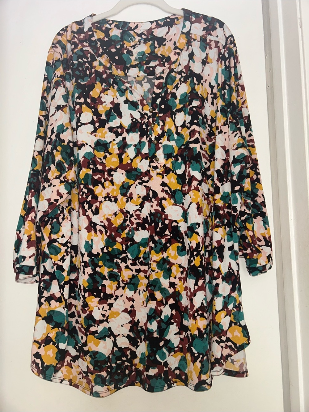 Colorful Abstract Floral Tunic - Multicolor, gold color nugget buttons